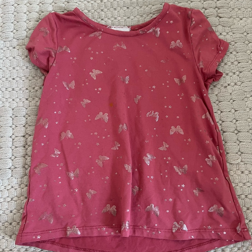 btween Pink Short Sleeve Tee with Butterfly Print
